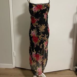 Black floral vintage asymmetrical hem dress